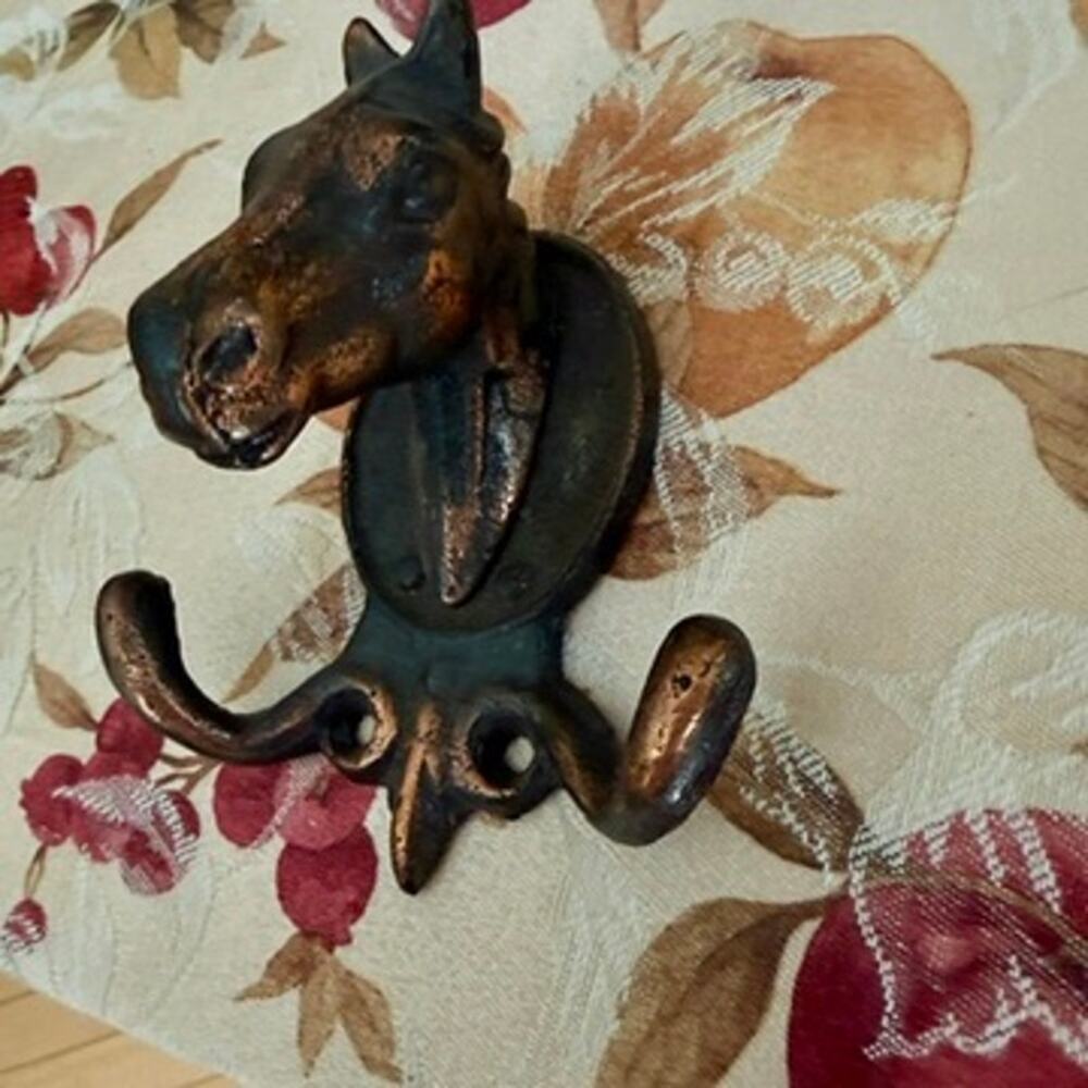 Cast Iron Horse Head Wall Hook Double Coat Rack Equestrian Western Indie Decor